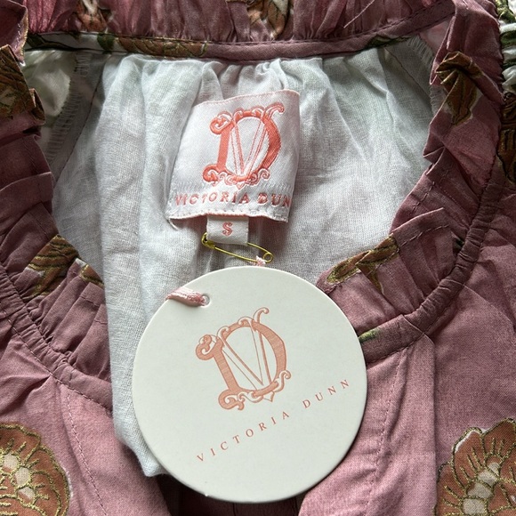 Victoria Dunn Oren Dress Pink Green Floral Block Print Ruffled V Neck Sz S NEW - Picture 8 of 9